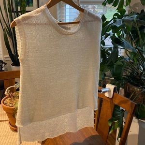 Bishop and young, Size Medium, cream, knit sweater tank,drops lower in back